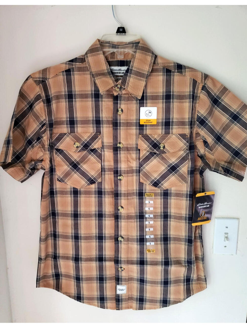 Eddie Bauer Workwear Foreman Fit Mens Shirt S GOLD Plaid Camp Hiking Western NWT